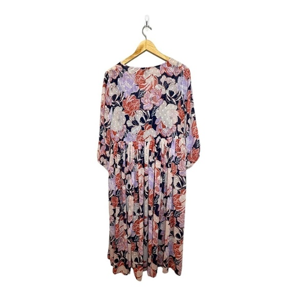 Torrid NAVY FLORAL SWISS DOT BUTTON DOWN TEA LENGTH DRESS 0/12 - Picture 6 of 9